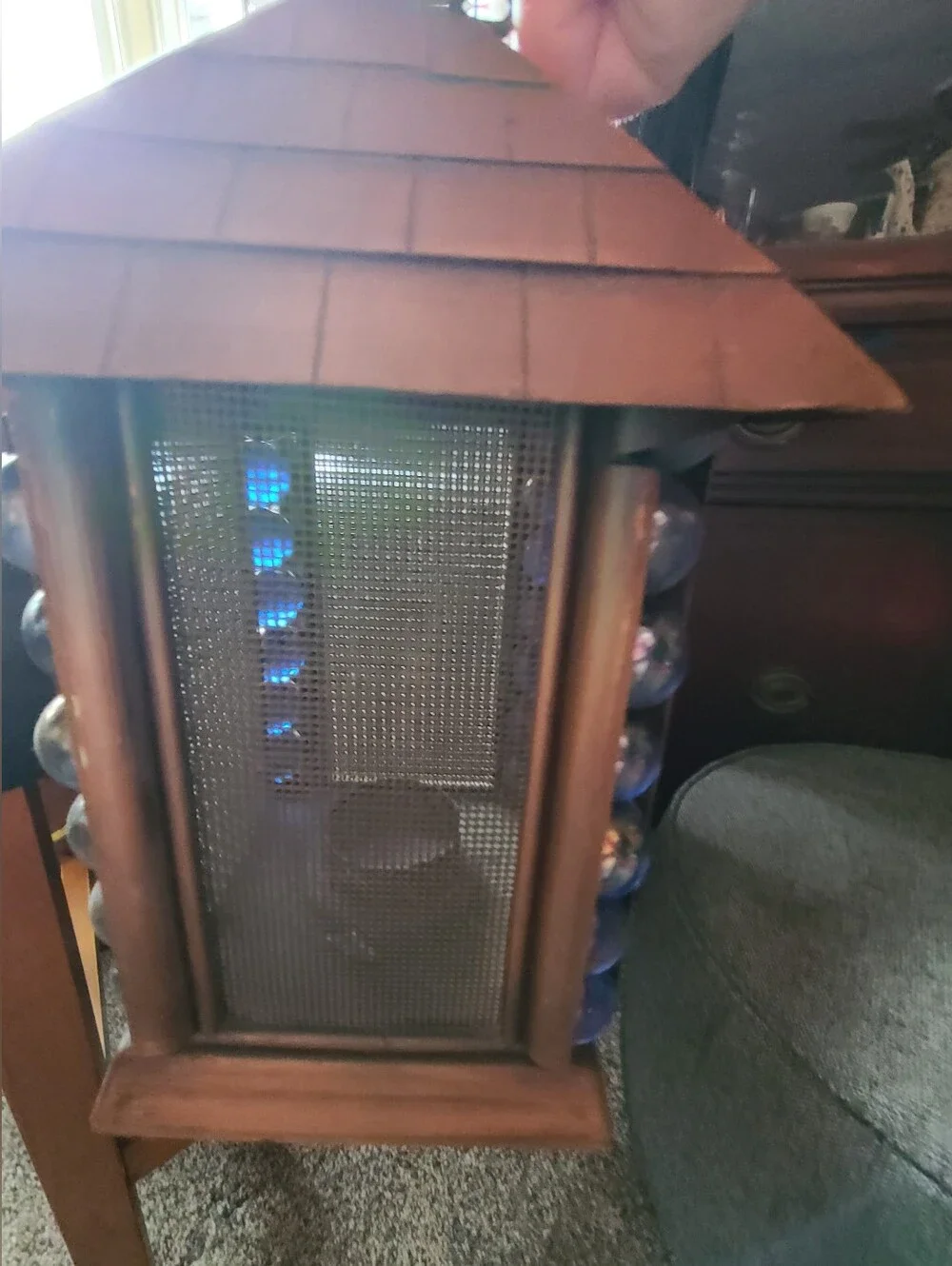 Blue and Bronze Decorative Lantern with Glass Bead Accents